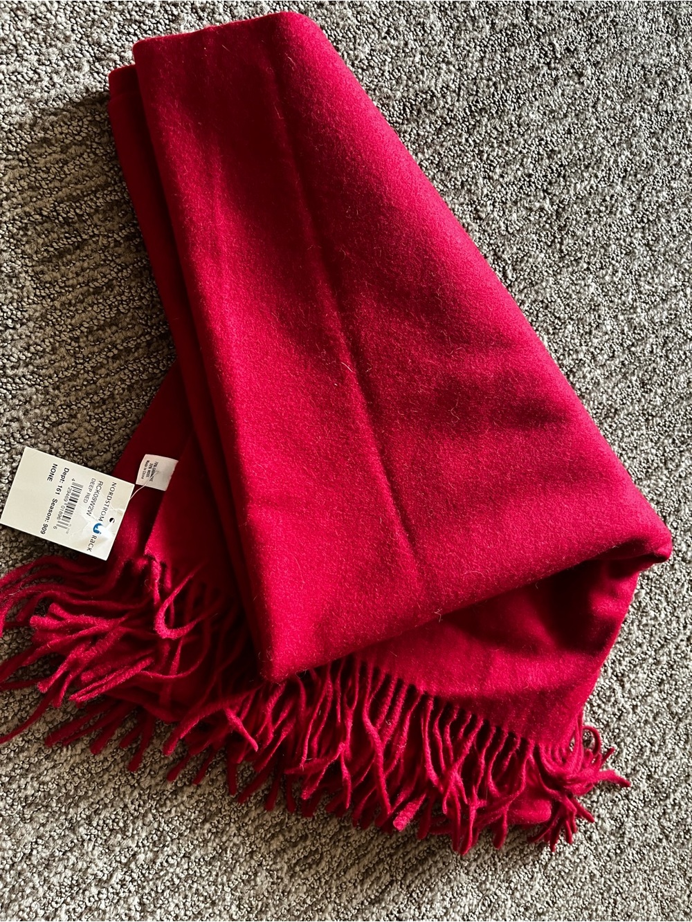 NWT Oversized 70% Cashmere Wool Wrap Shawl Deep Red Fringe - Picture 2 of 5